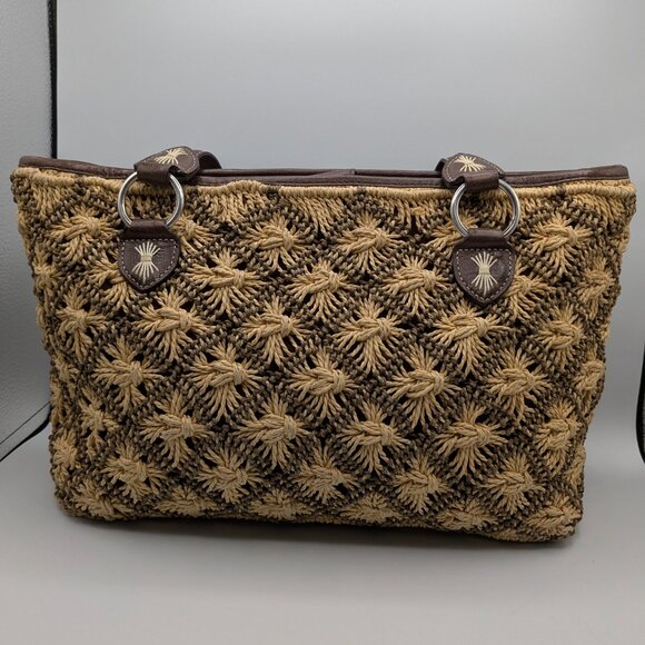 Brighton Women's Straw Shoulder Bag Leather Trim Large, Silver and Wood Hardware - Picture 5 of 16